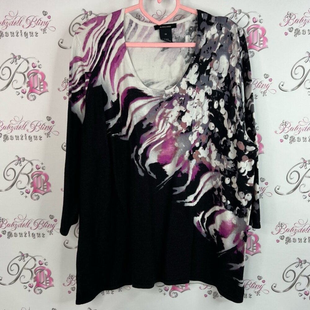 Alison Sheri long sleeve watercolor color block Black grey pink Purple Top